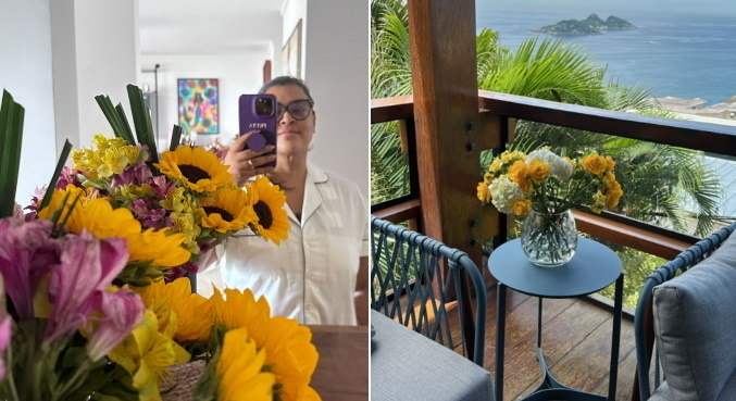 Na web, Preta Gil posou rodeada de flores e agradeceu aos amigos
