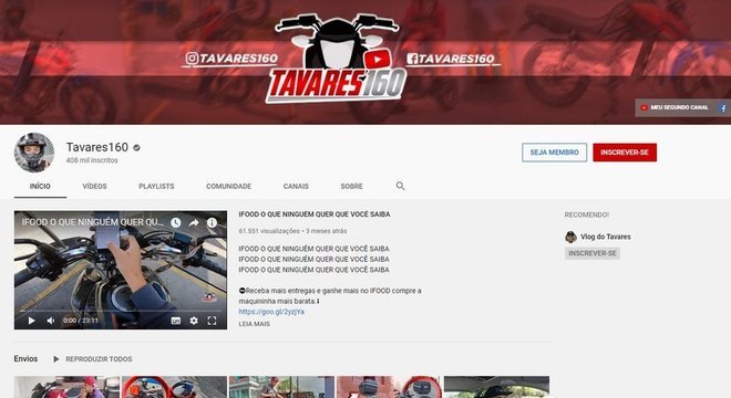 Tavares 160, um dos maiores youtubers do nicho, tem 407 mil seguidores