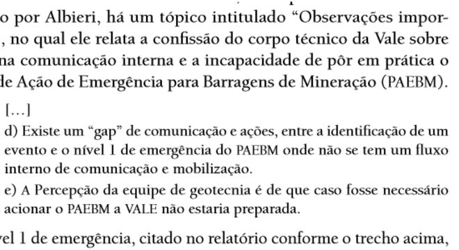 Relatório enviado por gerente de geotecnia demostra preocupação