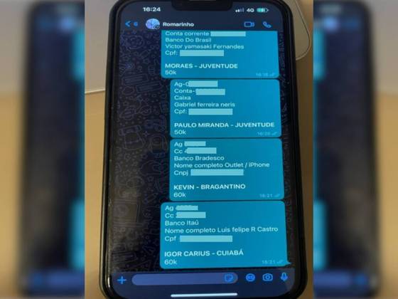 No print mais comprometedor em matéria de nomes, os apostadores citam acordos fechados entre eles e Moraes e Paulo Miranda, do Juventude, cada um recebendo R$ 50 mil. Além dos dois, Kevin Lomónaco (RB Bragantino) e Igor Cárius (Ceará), pelo valor de R$ 60 mil cada um 