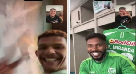 Gabriel Tota e Paulo Miranda fizeram chamada de vídeo com apostador de dentro do vestiário do Juventude
