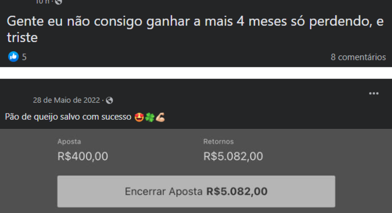 Prints retirados de grupo de apostas nas redes sociais