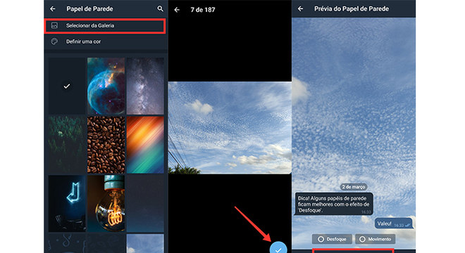Processo para colocar um papel de parede no Telegram (Imagem: Reprodução/Telegram)