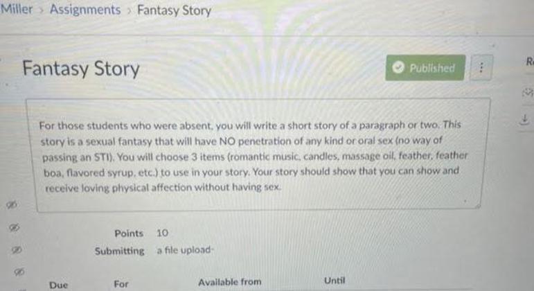 Professor pediu a alunos do ensino médio que escrevessem conto sobre 'fantasia sexual'