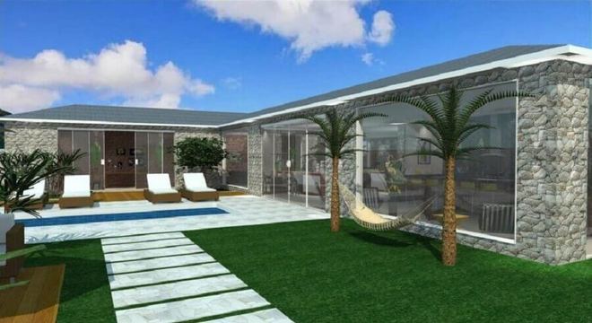 projeto de casa em l com jardim