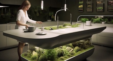 Projeto de cozinha com área de compostagem integrada