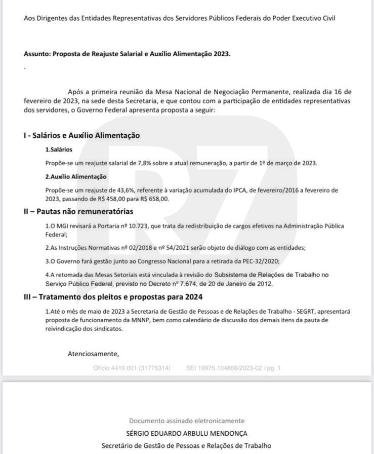 Proposta de reajuste salarial para os servidores do Executivo em 2023