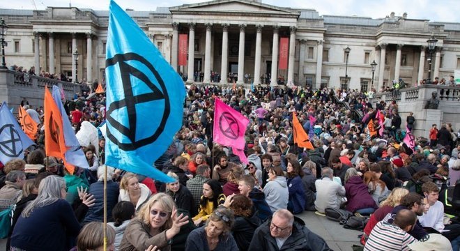  Protesto do Extinction Rebellion em praça de Londres neste ano