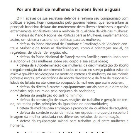 Trecho do Livro de Resoluções e Moções do 3º Congresso do PT, publicado em 2007, defende a descriminalização do aborto em todos os casos