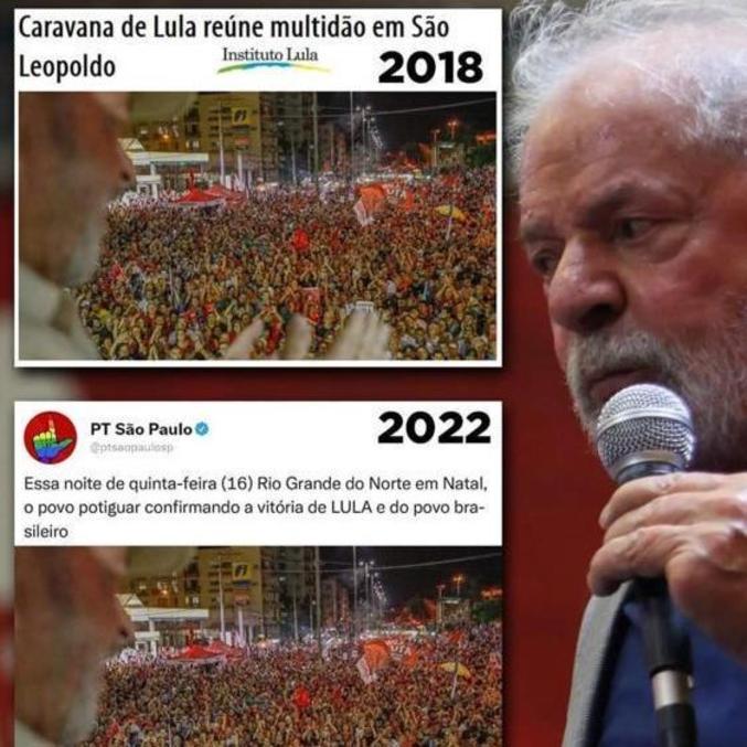 A mesma imagem foi usada em posts de 2018 e de 2022 em publicações do PT