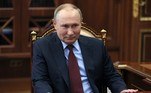 O presidente russo, Vladimir Putin, participa de uma reunião no Kremlin