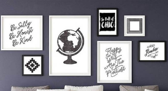 quadros preto e branco para sala com parede cinza 