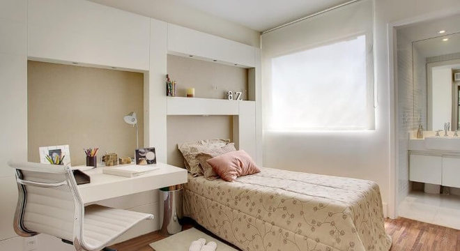 Quarto de solteiro com cama box de solteiro Projeto de Sesso e Dalanezi