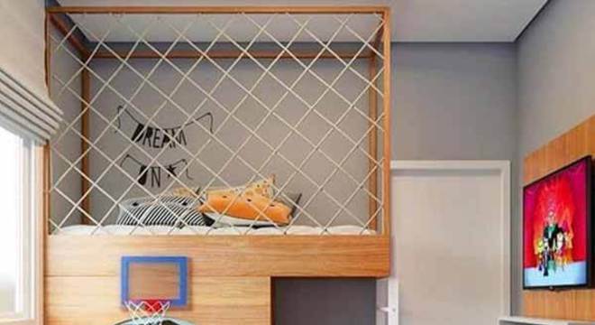 Quarto infantil planejado com cesta de basquete