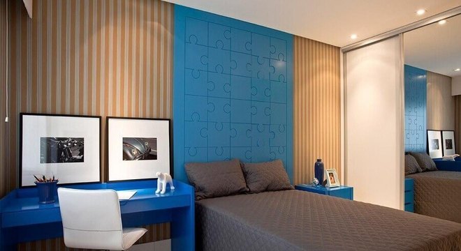 quarto juvenil completo azul e bege 