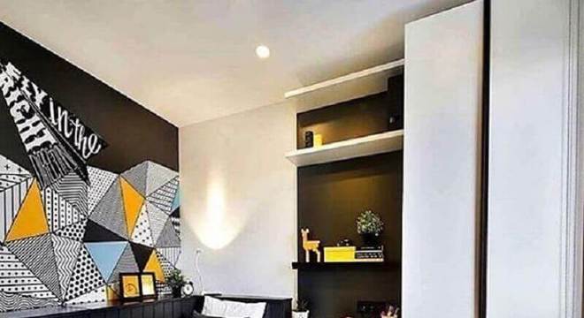 quarto juvenil planejado branco preto e amarelo