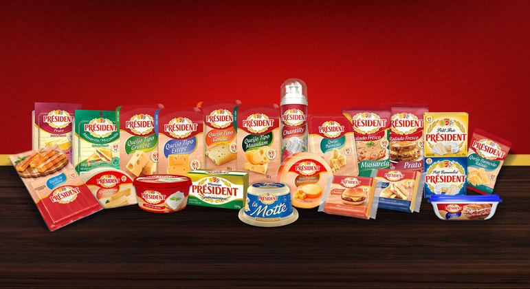 Linha completa de produtos da Queijos Président, a marca nº1 de queijos e manteiga na França