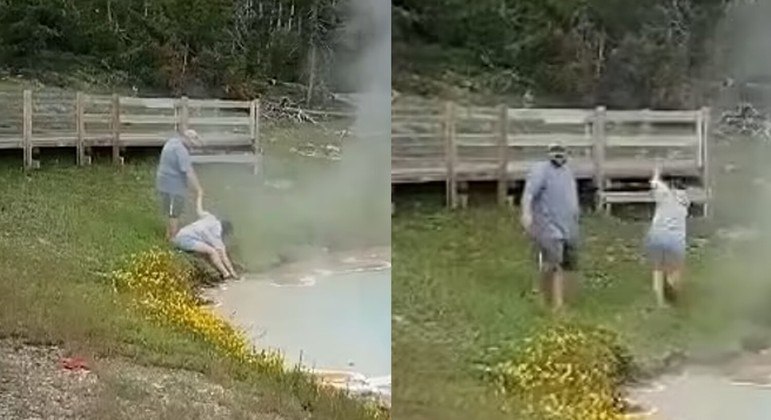 Ela achou que era uma boa ideia enfiar a mão na água quente