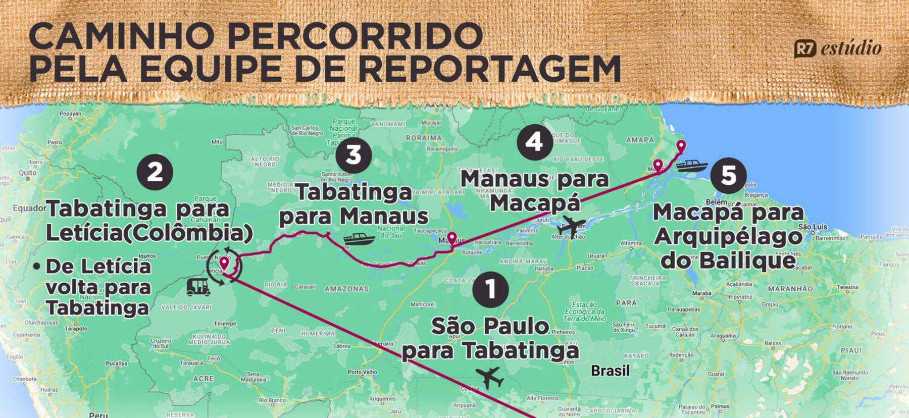 Veja o percurso realizado pela equipe do 'Jornal da Record' durante a gravação da série especial (Arte R7)