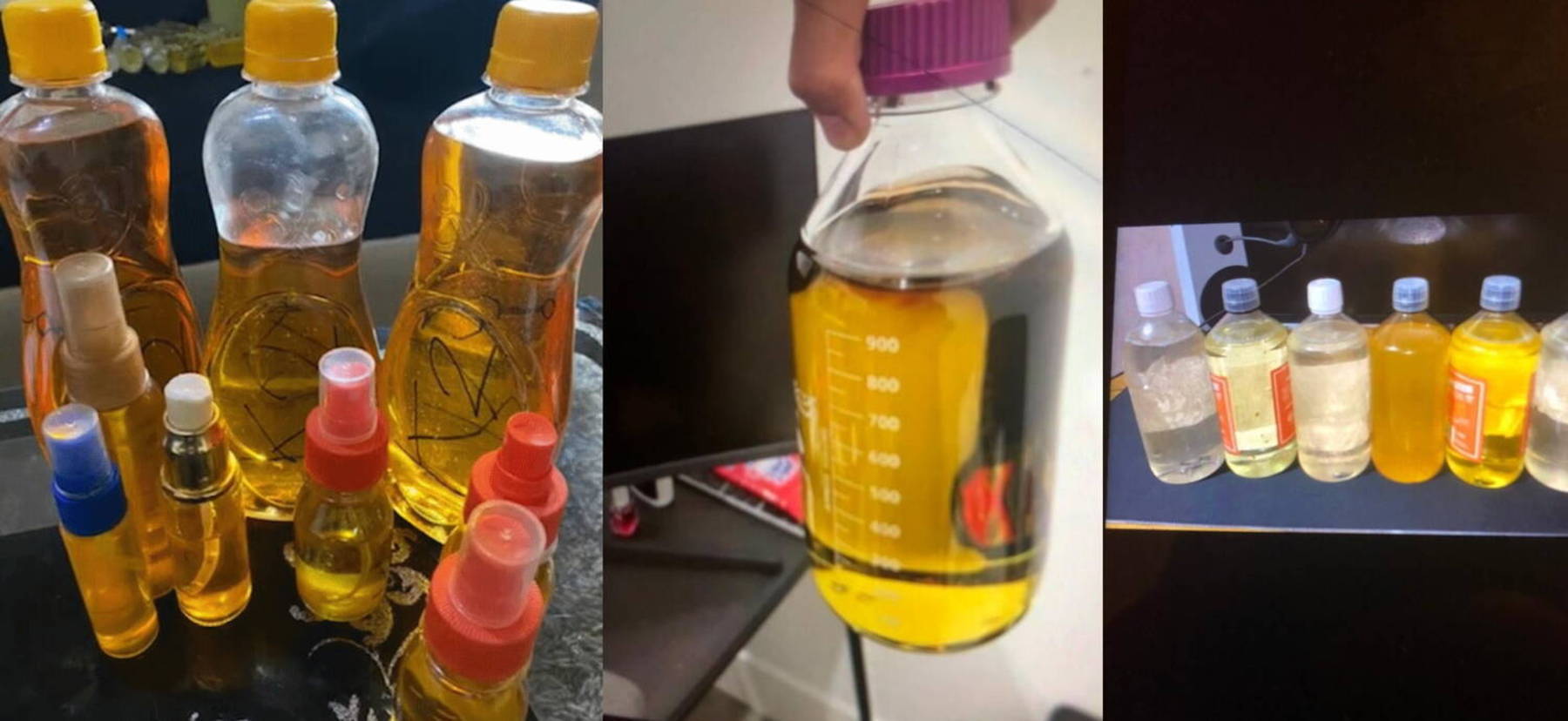 Equipe do Jornal da Record mostra a versão líquida das drogas k (Reprodução/Record TV)