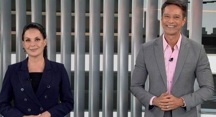 Carolina Ferraz e Sergio Aguiar, apresentadores do 'Domingo Espetacular'