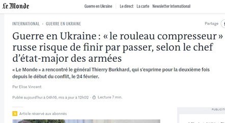 Chefe do Estado-Maior do Exército da França falou ao Le Monde