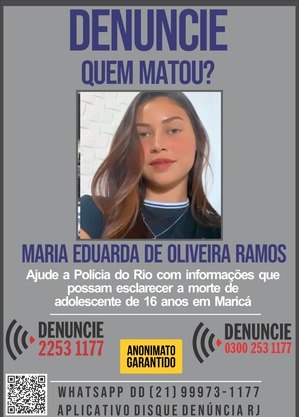 Corpo de Maria Eduarda foi encontrado no  dia 30 de janeiro