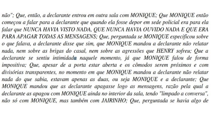 Trecho do depoimento de Thayná à Polícia Civil 