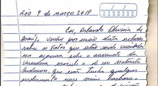 Carta foi entregue por Orlando aos advogados no presídio de Bangu