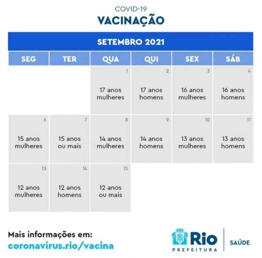 Calendário de antecipação para adolescentes de 17 
a 12 anos