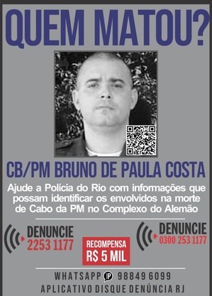 Cabo Bruno de Paula foi morto em ataque à base da UPP 