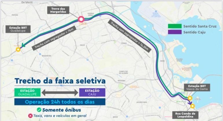 Faixa seletiva para ônibus será no trecho entre Guadalupe e Caju nos dois sentidos da av. Brasil