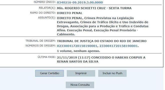 Consulta mostra que o habeas corpus foi concedido nesta quinta (21)