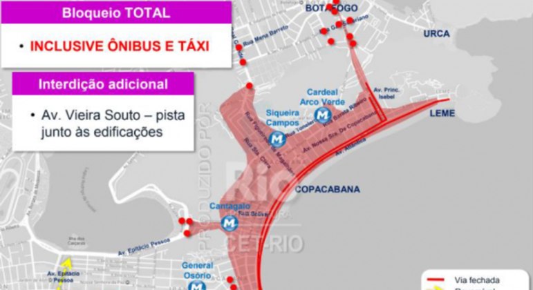 Acessos à Copacabana serão completamente bloqueados a partir das 22h de sábado (31)