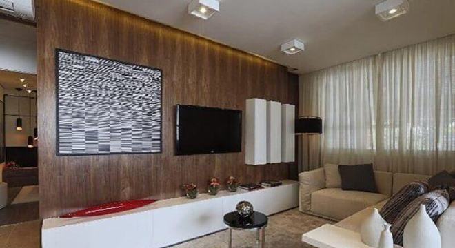 racks modernos com painel de madeira 