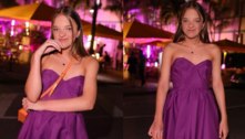 Rafaella Justus arrasa com vestido roxo sem alças na comemoração do aniversário de 14 anos em Miami
