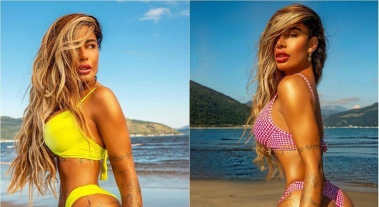 Vira e mexe, internautas apontam o exagero do uso do Photoshop nas fotos de Rafaella Santos nas redes sociais. Em uma das publicações, a cintura dela ficou superfina, e o fundo da imagem, distorcido, entregando o excesso de edição
