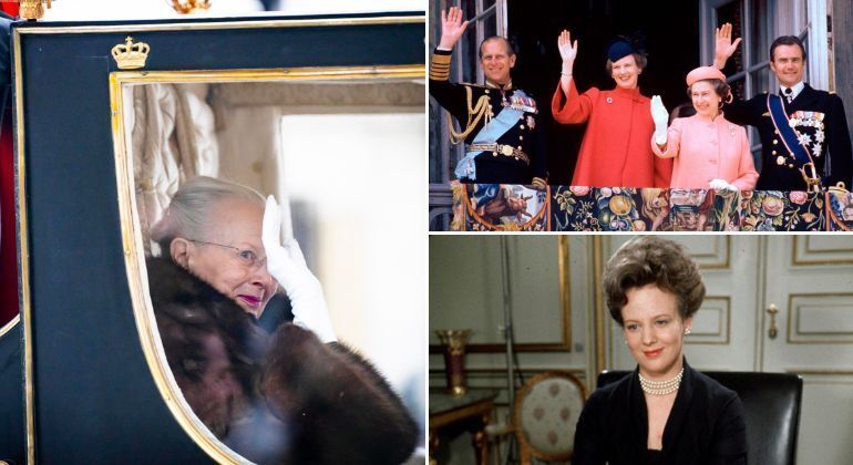 A rainha Margrethe 2ª, da Dinamarca, percorreu as ruas de Copenhague em uma carruagem revestida de ouro pela última vez como monarca na quinta-feira (4), a uma semana da data marcada para a entrega do trono ao seu filho primogênito, príncipe herdeiro Frederik