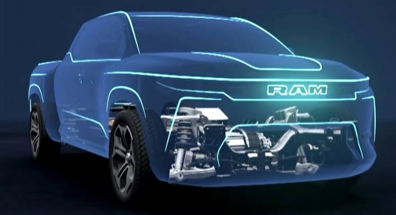 Teaser já divulgado pela marca mostra motorização elétrica na pickup que agora tem nome: RAM 1500 REV