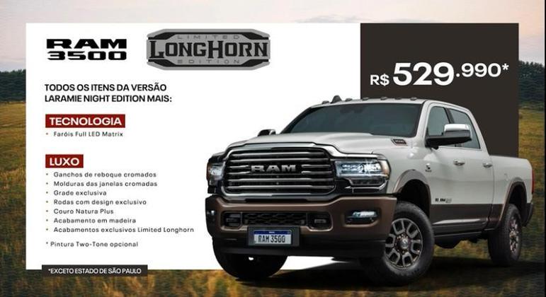 Longhorn é a versão mais cara e equipada com toda a pinta de pickup norteamericana