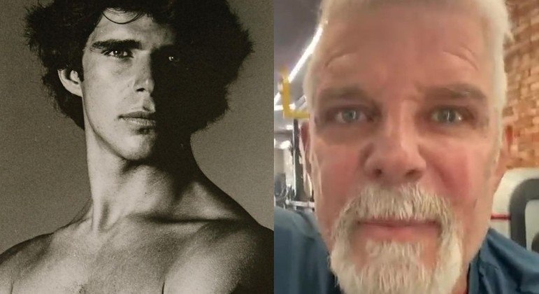 Raul Gazolla na época em que era modelo e atualmente