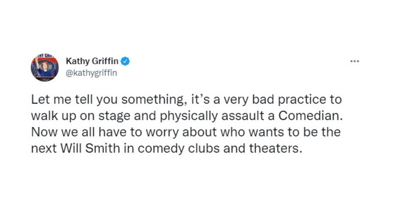 A comediante Kathy Griffin revelou que o ato de Smith a deixa preocupada com a integridade de outros humoristas: 