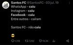 Essas publicações do Santos feitas no 'X' (antigo Twitter), em 2018 e 2019, envelheceram mal...