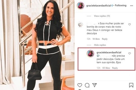 Graciele rebateu internauta que a criticou