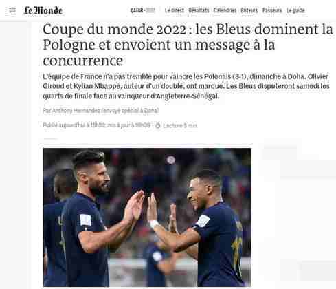 'Recado à concorrência': o 'Le Monde' classificou a atuação francesa como dominante e deixou o alerta às seleções que pretendem disputar o título mundial. 
