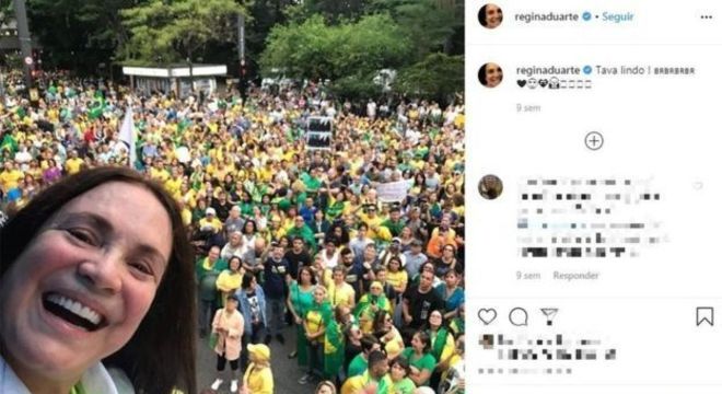 Redes sociais da atriz têm várias publicações favoráveis ao governo