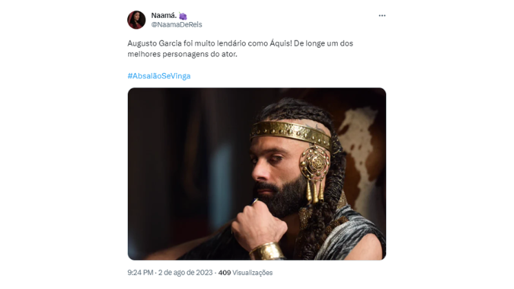 Antes da morte de Amnon, o exército de Israel venceu mais uma batalha contra os filisteus e Áquis (Augusto Garcia) foi morto por Joabe (Marcelo Faria). Os fãs elogiaram o trabalho de Augusto Garcia na trama: 