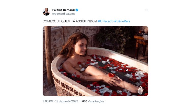 Logo no início do episódio, Paloma Bernardi fez um tweet convidando os fãs da série para assistirem ao momento marcante da sétima temporada 