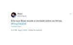 Na parte bíblica da trama, Boaz descobriu que Tadeu (Luan Argollo) já tinha recebido pelas terras de Elimeleque (Alexandre Barros). Assim, o sobrinho de Noemi (Adriana Garambone) abriu mão dos bens e da remissão de Rute. Os anciãos, então, concederam a Boaz o direito de se casar e formar uma família com a moabita