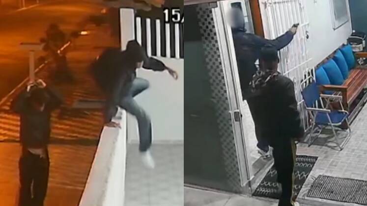 Imagens do circuito de segurança local mostraram não apenas o momento em que os bandidos resolveram entrar na casa para assaltar o local, como todo o estrago que fizeram lá dentro. Os homens encapuzados portavam uma faca e um revólver e, ao pularem o baixo muro do imóvel, apenas o que segurava a arma branca chamou atenção da vítima, que logo usou outra igual para se defender